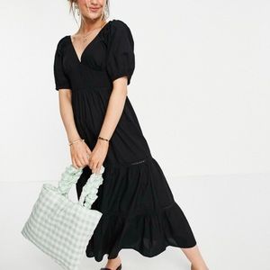 ASOS DESIGN shirred waist broderie insert maxi dress lbd little black dress